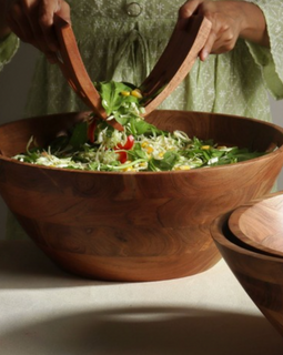 Large Wood Salad Bowl with Handles