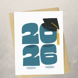 2026 graduation card with teal numbers and graduation cap