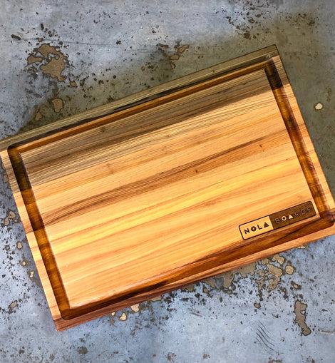 Atchafalaya Board – handcrafted Sinker Cypress cutting board with juice well, made in New Orleans and inspired by the Atchafalaya Basin swamp

