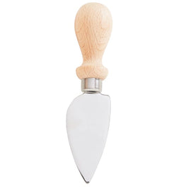 Cheese spreader with rounded beechwood handle and stainless steel blade.