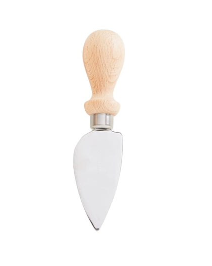 Cheese spreader with rounded beechwood handle and stainless steel blade.