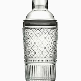 Clear Claro Collection embossed crystal cocktail shaker with Victorian-inspired textured glass design