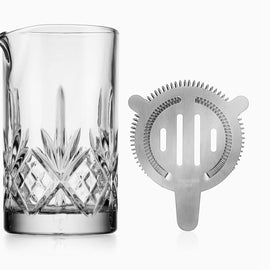 Close-up of crystal mixing pitcher and strainer