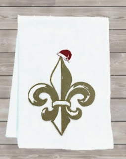 Fleur De Lis with Santa Hat Tea Towel