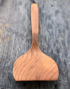 Handcrafted wooden hamburger flipper spatula with hanging string