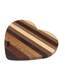 Heart shaped mixed wood charcuterie board, 12 inch handmade wooden serving board.