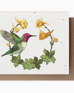 Hummingbird & Yellow Larkspur Plantable Herb Card