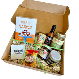 Louisiana Pantry Gift Box featuring locally made seasonings, sauces, and sweets from small Louisiana makers.
