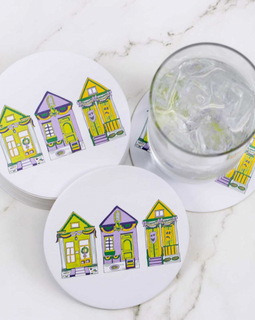 Mardi Gras Houses Reversible Paper Coasters