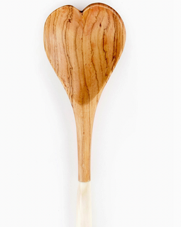 Olive Wood Heart Cooking Spoon with White Bone Handle