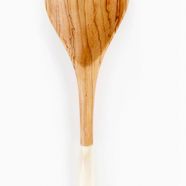 Olive Wood Heart Cooking Spoon with White Bone Handle