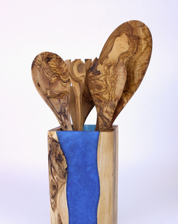 Olive Wood Resin Utensil Holder