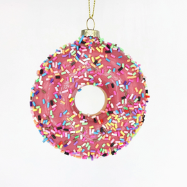 Pink Sprinkles Donut Glass Ornament