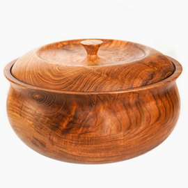 Ripple Teak Wood Salad Serving Bowl with Lid