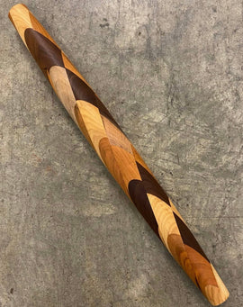 Handcrafted French-style wooden rolling pin with diamond pattern design in cherry, maple, and walnut wood.