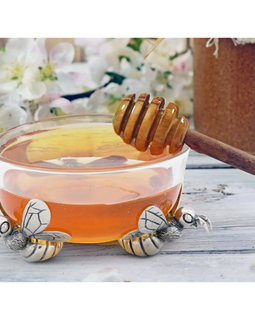 Pewter and Glass Bee Honey Bowl