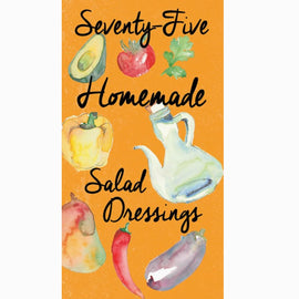 Fan-style flip book of ‘Seventy-Five Homemade Salad Dressings’ opened to show illustrated recipe cards.
