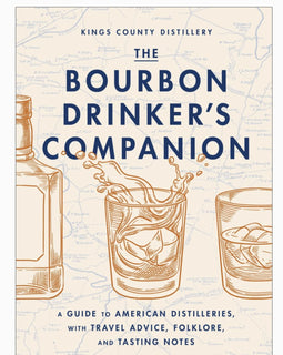 Cover of ‘The Bourbon Drinker’s Companion’ featuring illustrations of bourbon glasses and a distillery bottle.