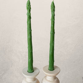 asparagus shaped beeswax taper candles set of two in green, unique vegetable candles for spring table decor
