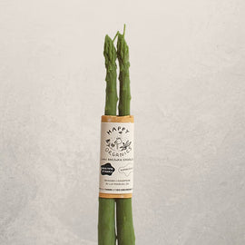 asparagus shaped beeswax taper candles set of two in green, unique vegetable candles for spring table decor