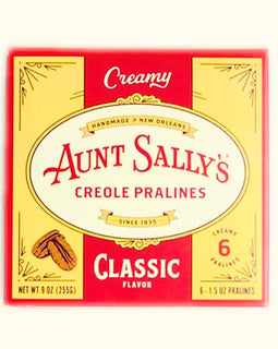 Aunt Sally’s classic Creole pralines 6 piece box, New Orleans candy made with pecans and sugar in traditional recipe