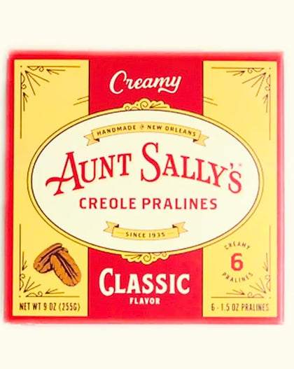 Aunt Sally’s classic Creole pralines 6 piece box, New Orleans candy made with pecans and sugar in traditional recipe