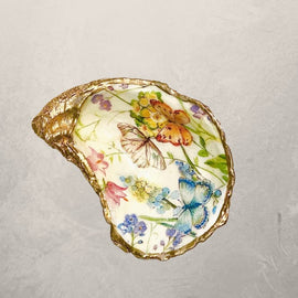 butterfly floral oyster shell trinket dish with gold edge