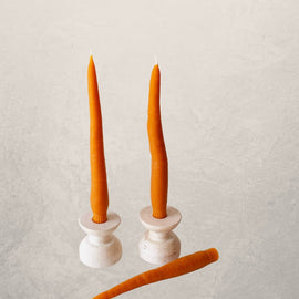 carrot shaped beeswax taper candles set of two, orange candles styled for spring and Easter table decor