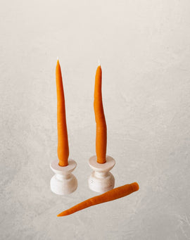 carrot shaped beeswax taper candles set of two, orange candles styled for spring and Easter table decor