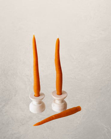 carrot shaped beeswax taper candles set of two, orange candles styled for spring and Easter table decor