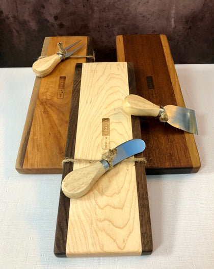 Cheese board gift set with Tracks accoutrement board and 5 inch cheese knife, perfect for hostess and holiday gifting