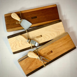 Cheese board gift set with Tracks accoutrement board and 5 inch cheese knife, perfect for hostess and holiday gifting