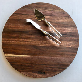 Leah round walnut charcuterie board 14 inch diameter, large serving board for cheese, meats, and entertaining