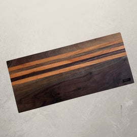 Evangeline cheese board in walnut with cherry stripes, 8x18 charcuterie board perfect for entertaining and serving cheese and meats