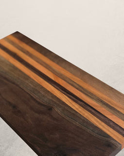 Evangeline cheese board in walnut with cherry stripes, 8x18 charcuterie board perfect for entertaining and serving cheese and meats