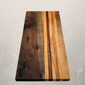 Evangeline cheese board in walnut with cherry stripes, 8x18 charcuterie board perfect for entertaining and serving cheese and meats