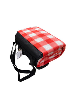 red plaid picnic blanket folded