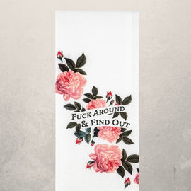 floral kitchen towel with roses and funny explicit quote design