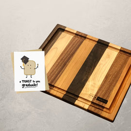wooden cutting board with graduation card gift set