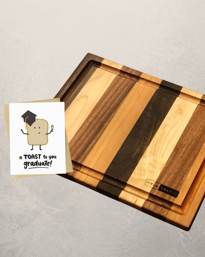 wooden cutting board with graduation card gift set