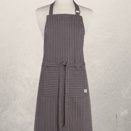 granite gray pinstripe chef apron with adjustable straps and pockets