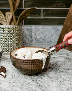 Stainless steel ice cream scoop with rainbow swirl handle