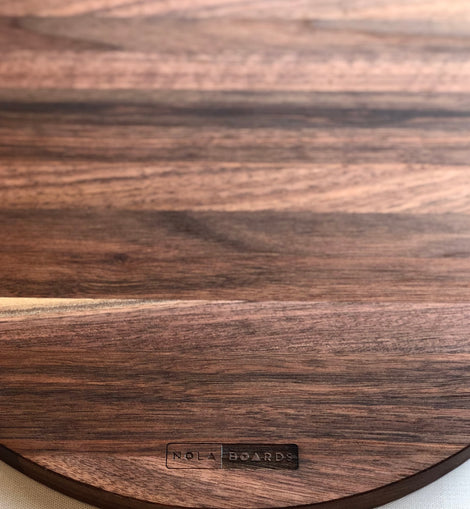 Leah round walnut charcuterie board 14 inch diameter, large serving board for cheese, meats, and entertaining