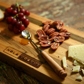 Longhair long narrow charcuterie board in walnut or sinker cypress, 24 inch serving board inspired by New Orleans jazz musician Professor Longhair