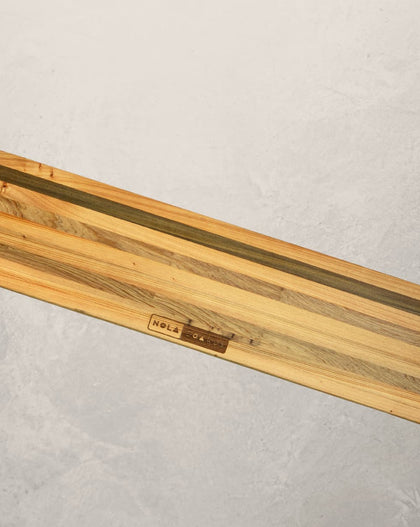Longhair long narrow charcuterie board in walnut or sinker cypress, 24 inch serving board inspired by New Orleans jazz musician Professor Longhair