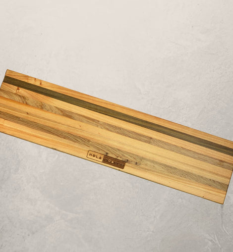 Longhair long narrow charcuterie board in walnut or sinker cypress, 24 inch serving board inspired by New Orleans jazz musician Professor Longhair