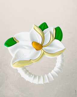magnolia flower shaped silicone baby teether with textured ring, BPA free teething toy for babies