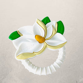 magnolia flower shaped silicone baby teether with textured ring, BPA free teething toy for babies