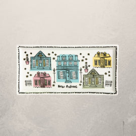rectangular serving tray with colorful New Orleans creole cottage illustrations