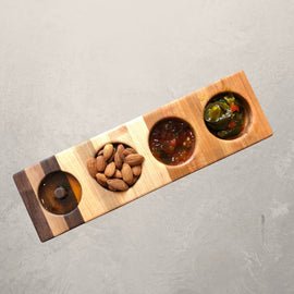 Oh Cher sampler tray made from mixed hardwood, slim serving tray for dips, olives, and nuts, perfect for charcuterie boards
